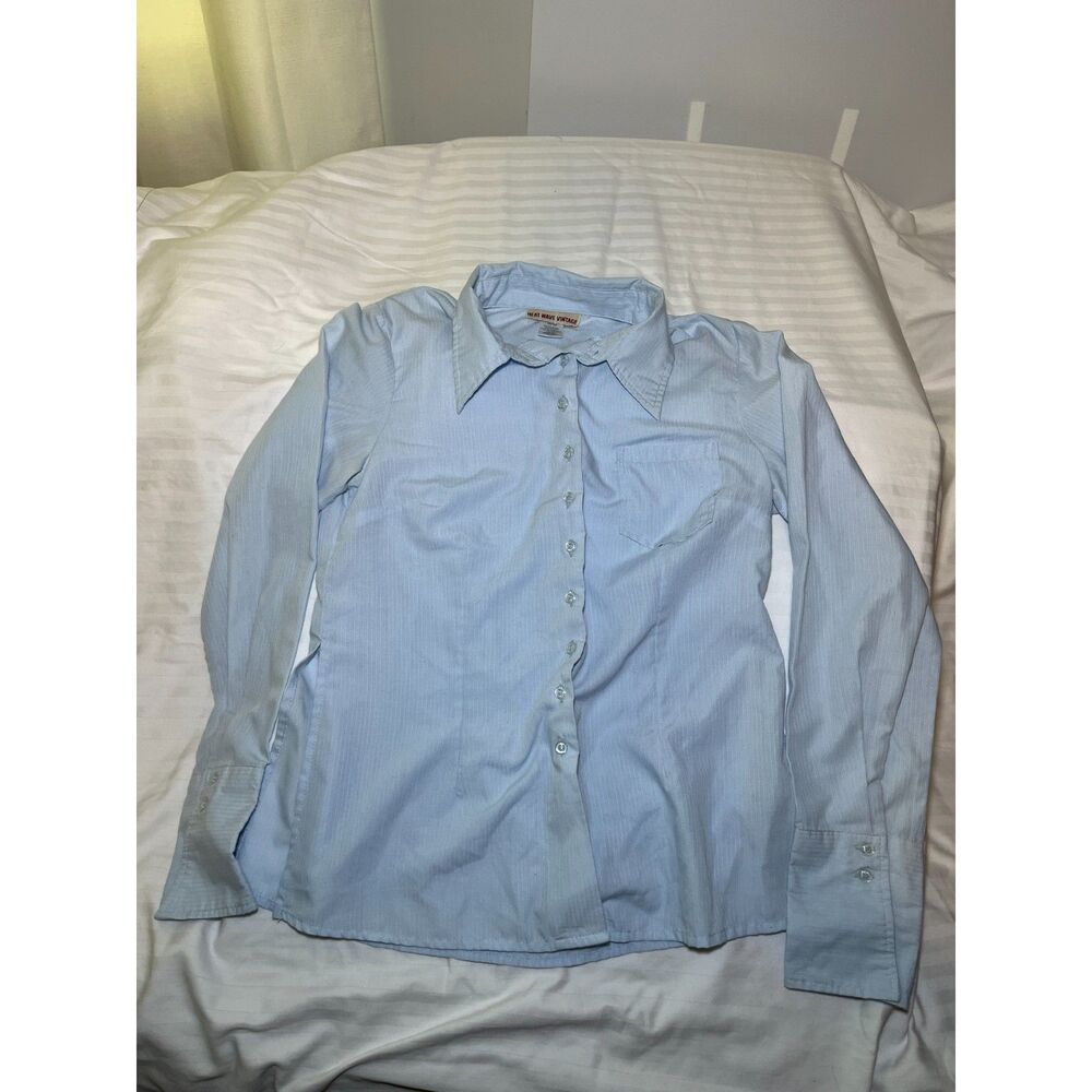 Heat Wave Vintage Womens Large Light Blue Button Up Shirt Long Sleeve Collared